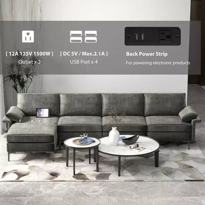 Canapé d'angle modulable moderne Costway en forme de L avec méridienne réversible et 4 ports USB