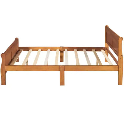 Lit plateforme double en bois avec tête de lit et support à lattes en bois - ModernLuxe