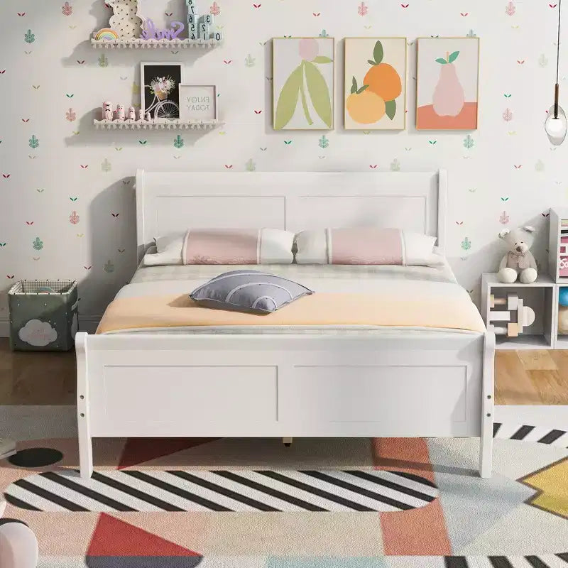 Lit plateforme double en bois avec tête de lit et support à lattes en bois - ModernLuxe