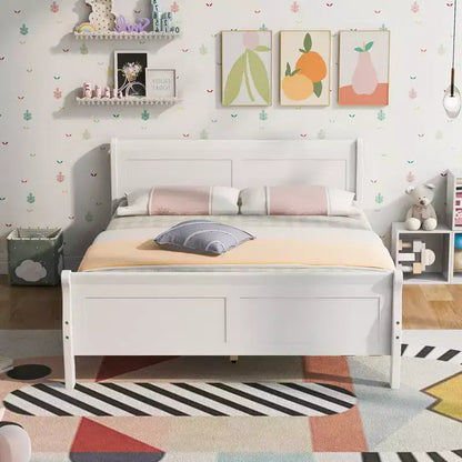 Lit plateforme double en bois avec tête de lit et support à lattes en bois - ModernLuxe