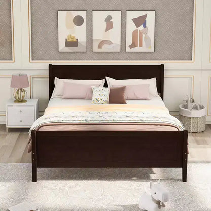 Lit plateforme double en bois avec tête de lit et support à lattes en bois - ModernLuxe