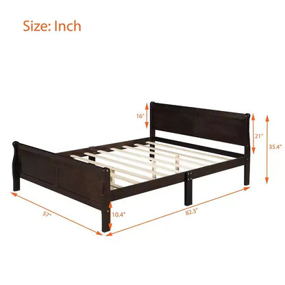 Lit plateforme double en bois avec tête de lit et support à lattes en bois - ModernLuxe
