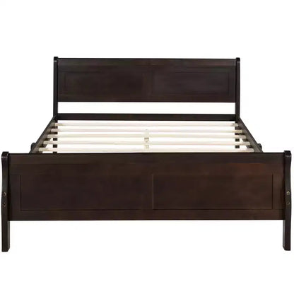 Lit plateforme double en bois avec tête de lit et support à lattes en bois - ModernLuxe