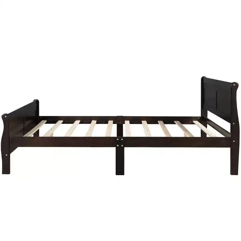 Lit plateforme double en bois avec tête de lit et support à lattes en bois - ModernLuxe