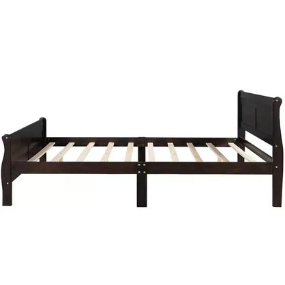 Lit plateforme double en bois avec tête de lit et support à lattes en bois - ModernLuxe