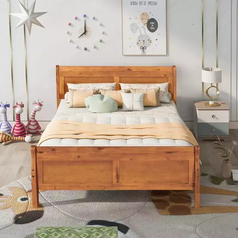 Lit plateforme double en bois avec tête de lit et support à lattes en bois - ModernLuxe