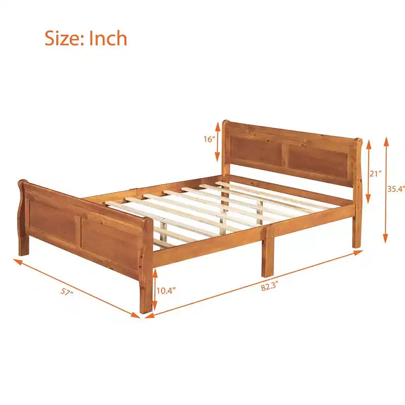 Lit plateforme double en bois avec tête de lit et support à lattes en bois - ModernLuxe