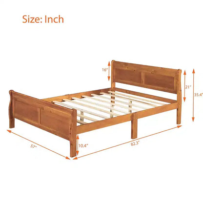Lit plateforme double en bois avec tête de lit et support à lattes en bois - ModernLuxe