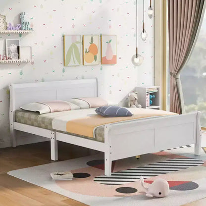 Lit plateforme double en bois avec tête de lit et support à lattes en bois - ModernLuxe