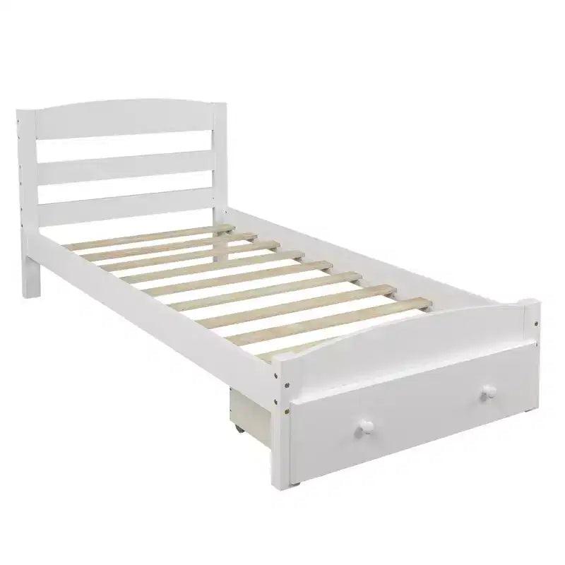 Cadre de lit plateforme en bois pour lit jumeau avec tiroir de rangement et support à lattes - ModernLuxe
