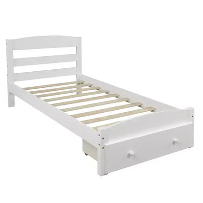 Cadre de lit plateforme en bois pour lit jumeau avec tiroir de rangement et support à lattes - ModernLuxe