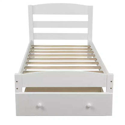 Cadre de lit plateforme en bois pour lit jumeau avec tiroir de rangement et support à lattes - ModernLuxe