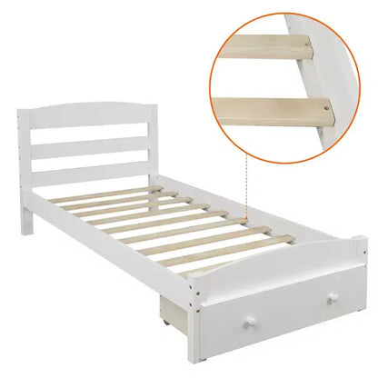 Cadre de lit plateforme en bois pour lit jumeau avec tiroir de rangement et support à lattes - ModernLuxe