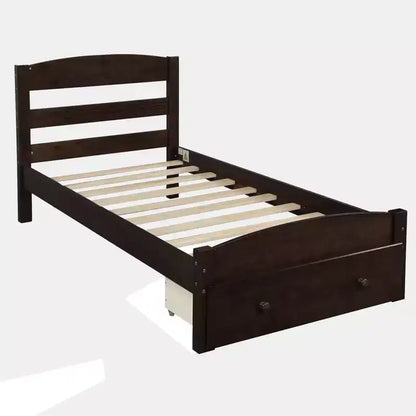 Cadre de lit plateforme en bois pour lit jumeau avec tiroir de rangement et support à lattes - ModernLuxe