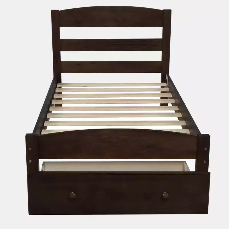Cadre de lit plateforme en bois pour lit jumeau avec tiroir de rangement et support à lattes - ModernLuxe
