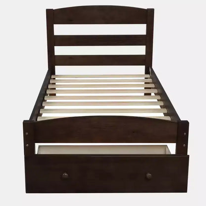 Cadre de lit plateforme en bois pour lit jumeau avec tiroir de rangement et support à lattes - ModernLuxe