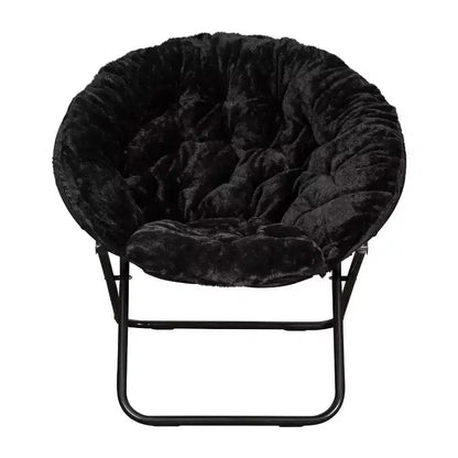 Chaise soucoupe pliante surdimensionnée Emma et Oliver avec coussin confortable en fausse fourrure et cadre en métal pour dortoirs, chambres, appartements et plus encore