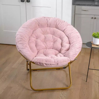 Chaise soucoupe pliante surdimensionnée Emma et Oliver avec coussin confortable en fausse fourrure et cadre en métal pour dortoirs, chambres, appartements et plus encore