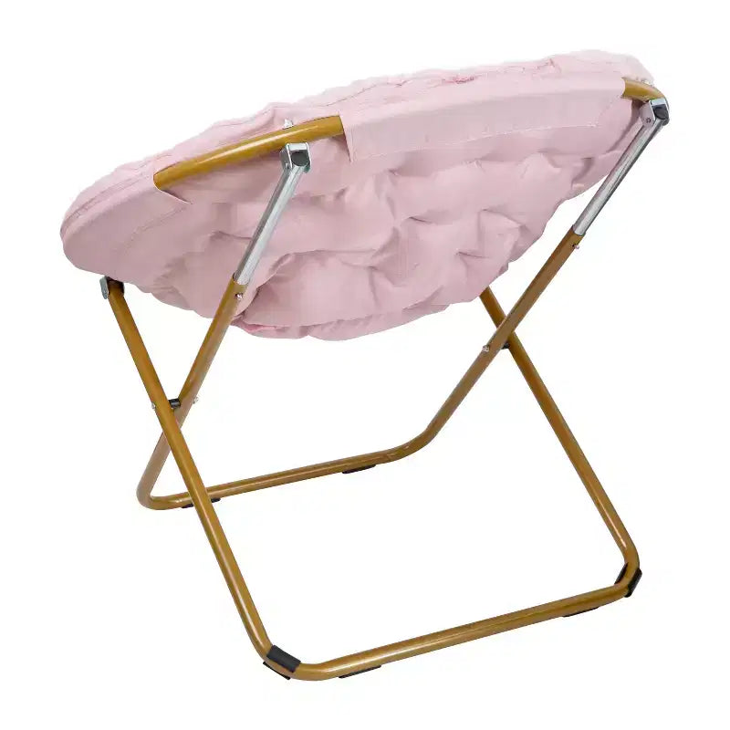 Chaise soucoupe pliante surdimensionnée Emma et Oliver avec coussin confortable en fausse fourrure et cadre en métal pour dortoirs, chambres, appartements et plus encore