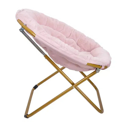 Chaise soucoupe pliante surdimensionnée Emma et Oliver avec coussin confortable en fausse fourrure et cadre en métal pour dortoirs, chambres, appartements et plus encore