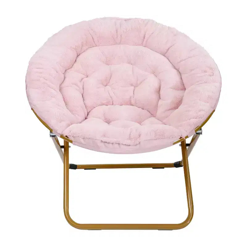 Chaise soucoupe pliante surdimensionnée Emma et Oliver avec coussin confortable en fausse fourrure et cadre en métal pour dortoirs, chambres, appartements et plus encore