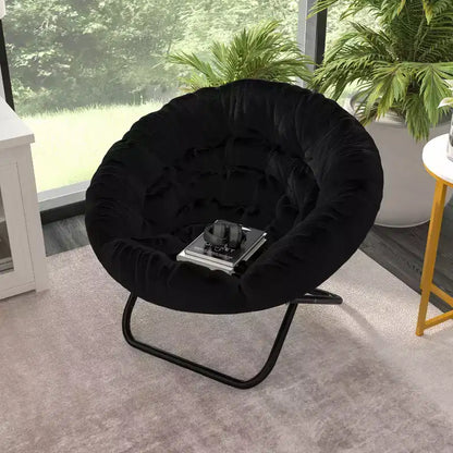 Chaise soucoupe pliante surdimensionnée Emma et Oliver avec coussin confortable en fausse fourrure et cadre en métal pour dortoirs, chambres, appartements et plus encore