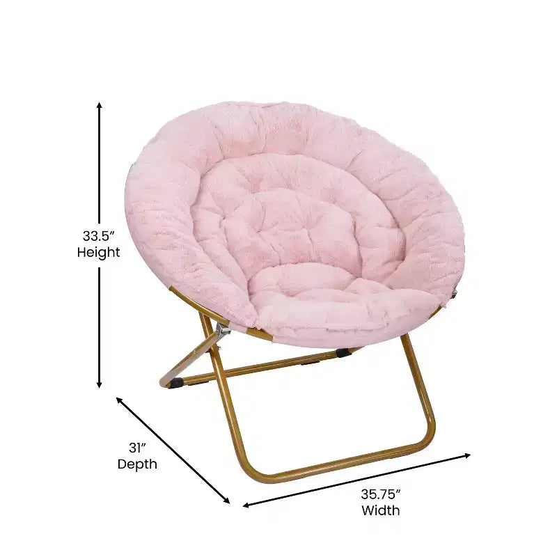 Chaise soucoupe pliante surdimensionnée Emma et Oliver avec coussin confortable en fausse fourrure et cadre en métal pour dortoirs, chambres, appartements et plus encore