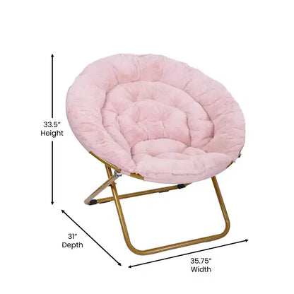 Chaise soucoupe pliante surdimensionnée Emma et Oliver avec coussin confortable en fausse fourrure et cadre en métal pour dortoirs, chambres, appartements et plus encore