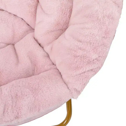 Chaise soucoupe pliante surdimensionnée Emma et Oliver avec coussin confortable en fausse fourrure et cadre en métal pour dortoirs, chambres, appartements et plus encore