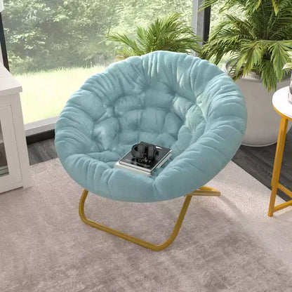 Chaise soucoupe pliante surdimensionnée Emma et Oliver avec coussin confortable en fausse fourrure et cadre en métal pour dortoirs, chambres, appartements et plus encore