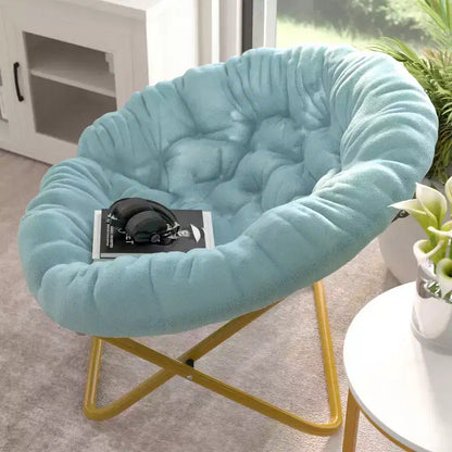 Chaise soucoupe pliante surdimensionnée Emma et Oliver avec coussin confortable en fausse fourrure et cadre en métal pour dortoirs, chambres, appartements et plus encore