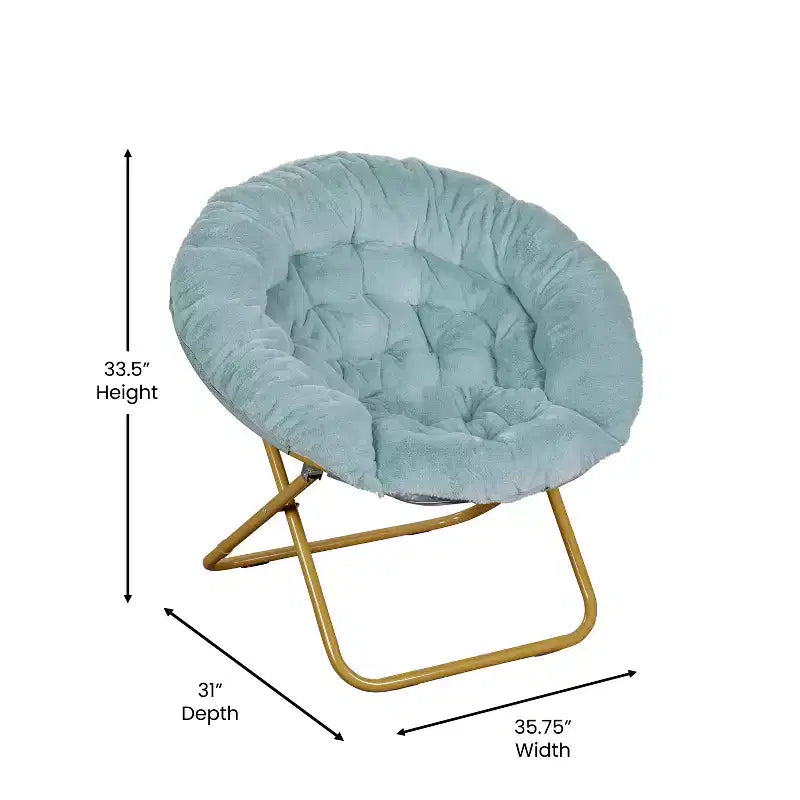 Chaise soucoupe pliante surdimensionnée Emma et Oliver avec coussin confortable en fausse fourrure et cadre en métal pour dortoirs, chambres, appartements et plus encore