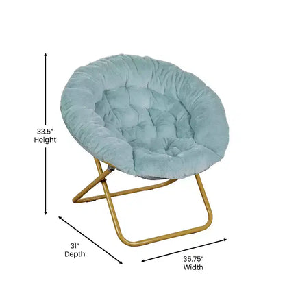 Chaise soucoupe pliante surdimensionnée Emma et Oliver avec coussin confortable en fausse fourrure et cadre en métal pour dortoirs, chambres, appartements et plus encore