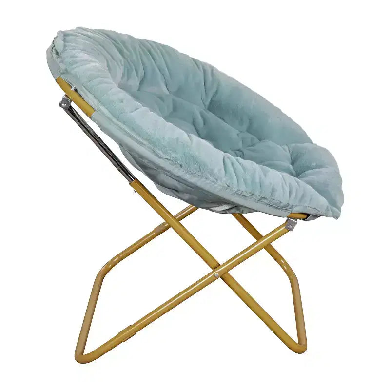Chaise soucoupe pliante surdimensionnée Emma et Oliver avec coussin confortable en fausse fourrure et cadre en métal pour dortoirs, chambres, appartements et plus encore