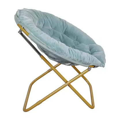 Chaise soucoupe pliante surdimensionnée Emma et Oliver avec coussin confortable en fausse fourrure et cadre en métal pour dortoirs, chambres, appartements et plus encore