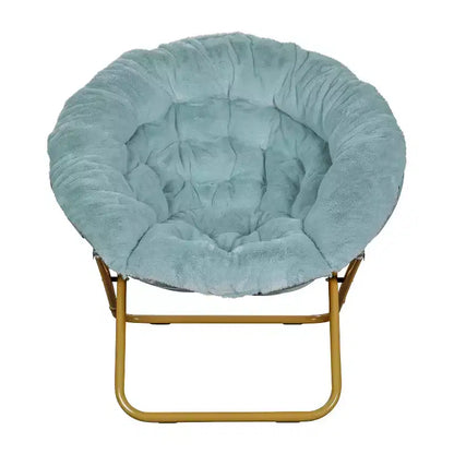 Chaise soucoupe pliante surdimensionnée Emma et Oliver avec coussin confortable en fausse fourrure et cadre en métal pour dortoirs, chambres, appartements et plus encore