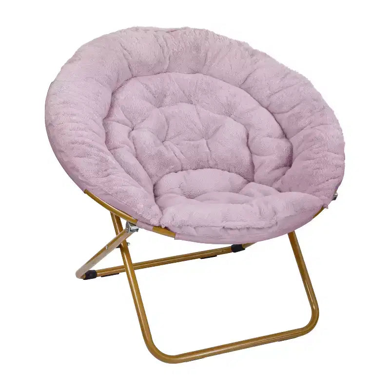 Chaise soucoupe pliante surdimensionnée Emma et Oliver avec coussin confortable en fausse fourrure et cadre en métal pour dortoirs, chambres, appartements et plus encore