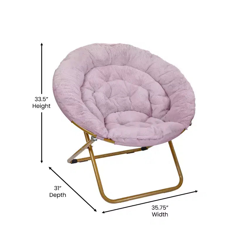 Chaise soucoupe pliante surdimensionnée Emma et Oliver avec coussin confortable en fausse fourrure et cadre en métal pour dortoirs, chambres, appartements et plus encore