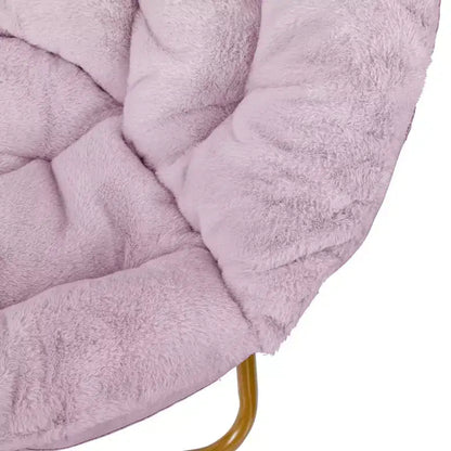 Chaise soucoupe pliante surdimensionnée Emma et Oliver avec coussin confortable en fausse fourrure et cadre en métal pour dortoirs, chambres, appartements et plus encore