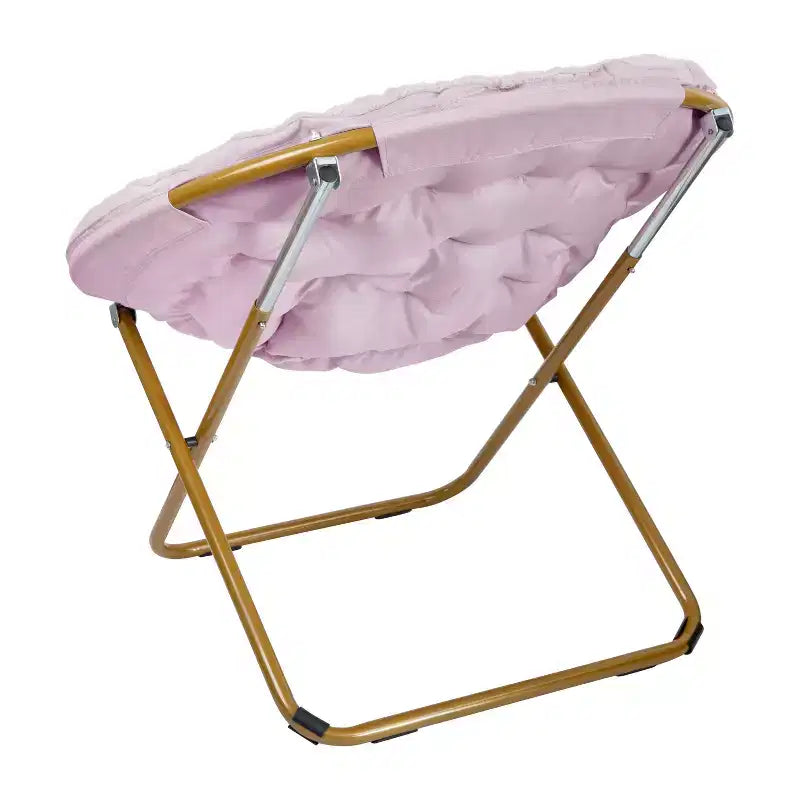 Chaise soucoupe pliante surdimensionnée Emma et Oliver avec coussin confortable en fausse fourrure et cadre en métal pour dortoirs, chambres, appartements et plus encore