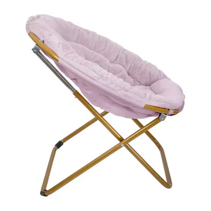 Chaise soucoupe pliante surdimensionnée Emma et Oliver avec coussin confortable en fausse fourrure et cadre en métal pour dortoirs, chambres, appartements et plus encore
