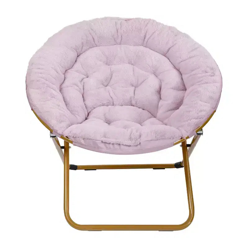 Chaise soucoupe pliante surdimensionnée Emma et Oliver avec coussin confortable en fausse fourrure et cadre en métal pour dortoirs, chambres, appartements et plus encore
