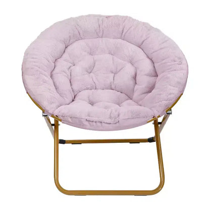 Chaise soucoupe pliante surdimensionnée Emma et Oliver avec coussin confortable en fausse fourrure et cadre en métal pour dortoirs, chambres, appartements et plus encore