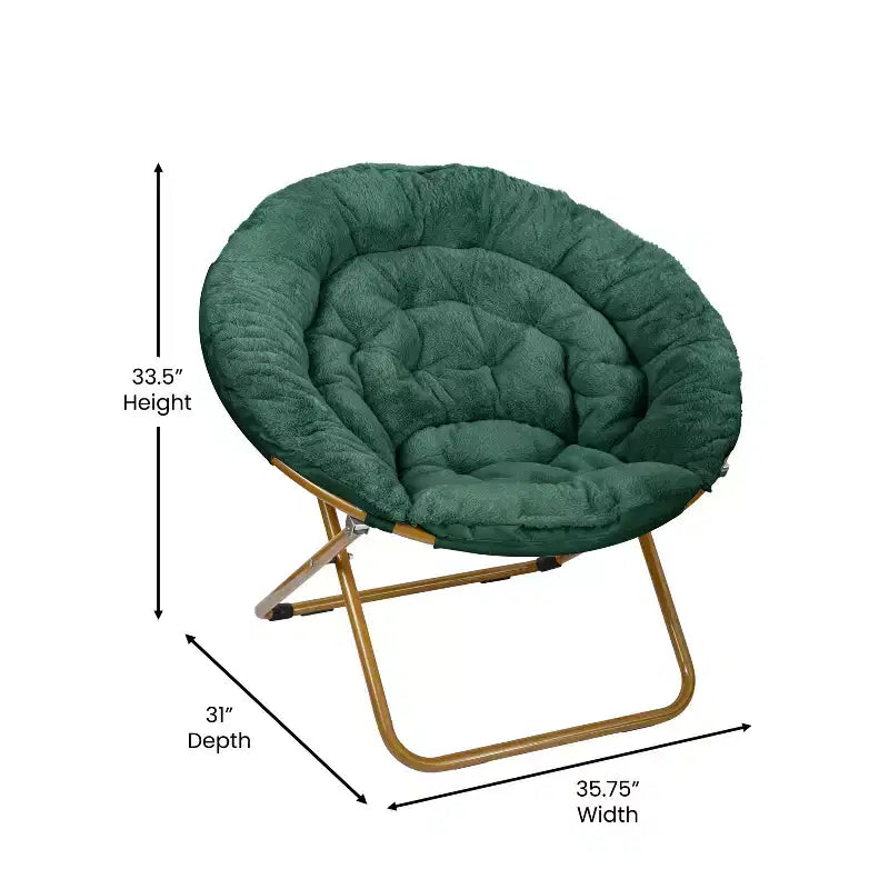 Chaise soucoupe pliante surdimensionnée Emma et Oliver avec coussin confortable en fausse fourrure et cadre en métal pour dortoirs, chambres, appartements et plus encore