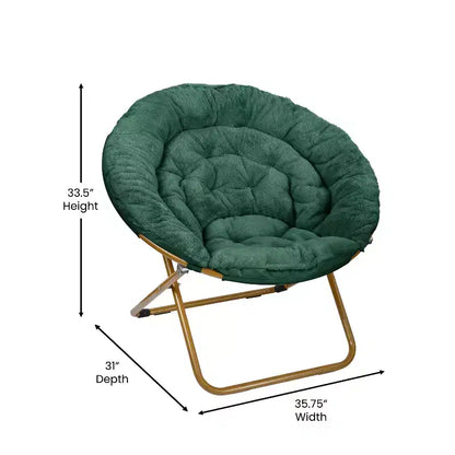 Chaise soucoupe pliante surdimensionnée Emma et Oliver avec coussin confortable en fausse fourrure et cadre en métal pour dortoirs, chambres, appartements et plus encore