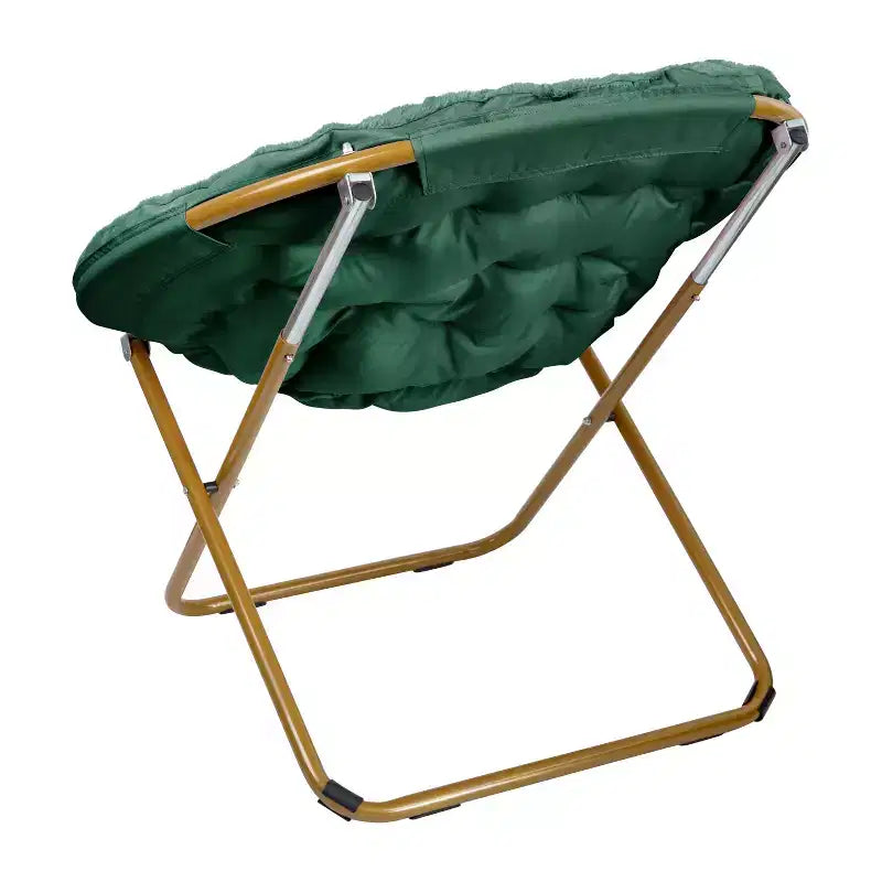 Chaise soucoupe pliante surdimensionnée Emma et Oliver avec coussin confortable en fausse fourrure et cadre en métal pour dortoirs, chambres, appartements et plus encore