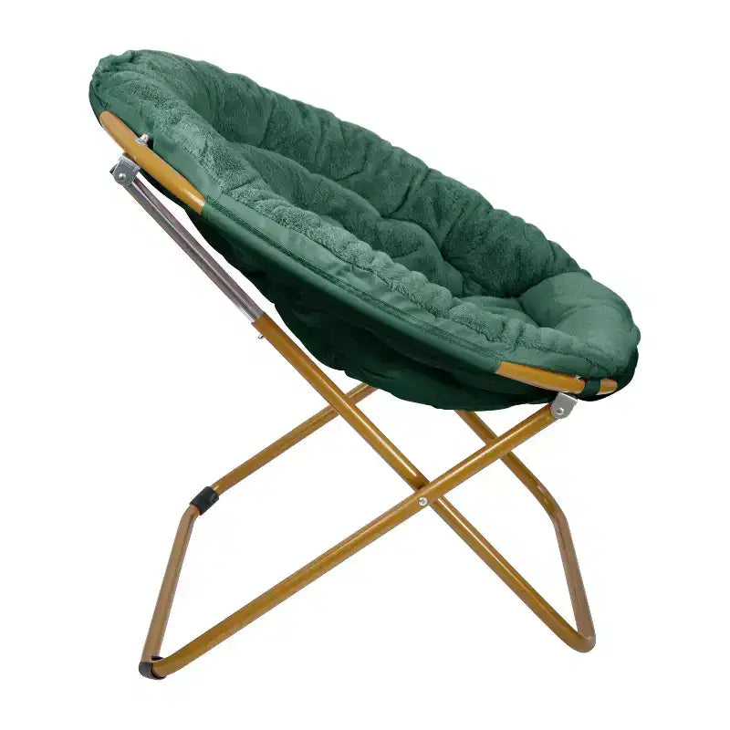 Chaise soucoupe pliante surdimensionnée Emma et Oliver avec coussin confortable en fausse fourrure et cadre en métal pour dortoirs, chambres, appartements et plus encore