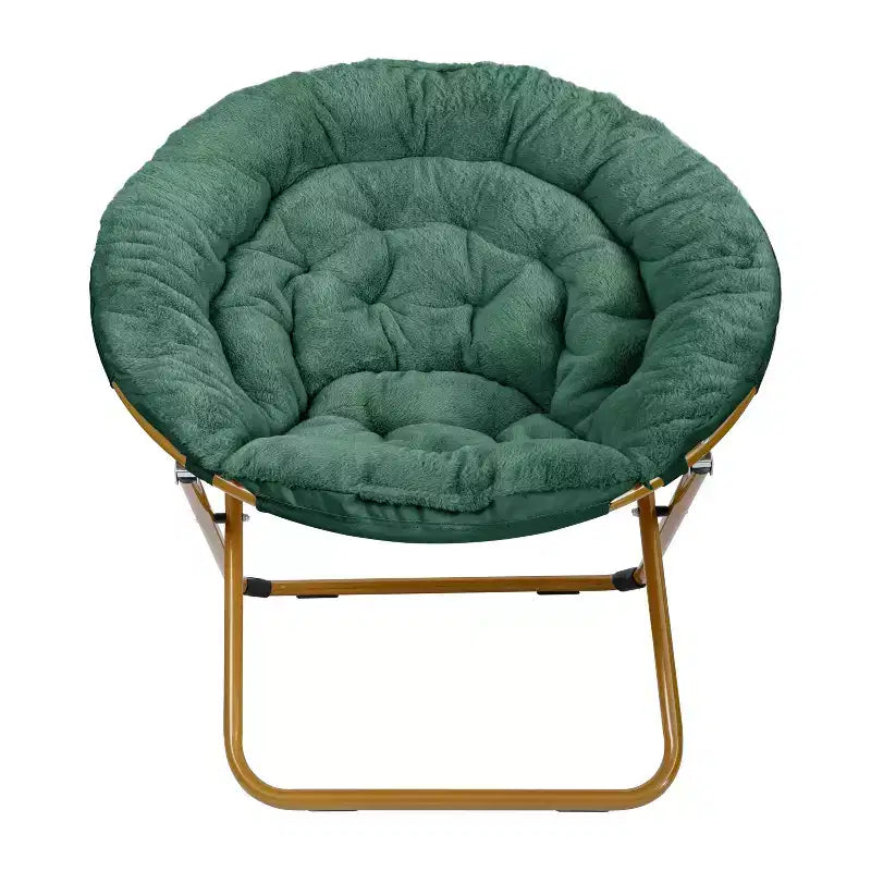 Chaise soucoupe pliante surdimensionnée Emma et Oliver avec coussin confortable en fausse fourrure et cadre en métal pour dortoirs, chambres, appartements et plus encore