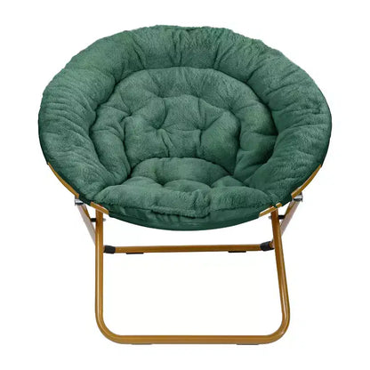 Chaise soucoupe pliante surdimensionnée Emma et Oliver avec coussin confortable en fausse fourrure et cadre en métal pour dortoirs, chambres, appartements et plus encore