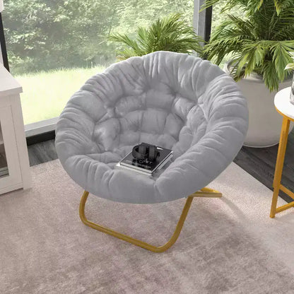 Chaise soucoupe pliante surdimensionnée Emma et Oliver avec coussin confortable en fausse fourrure et cadre en métal pour dortoirs, chambres, appartements et plus encore